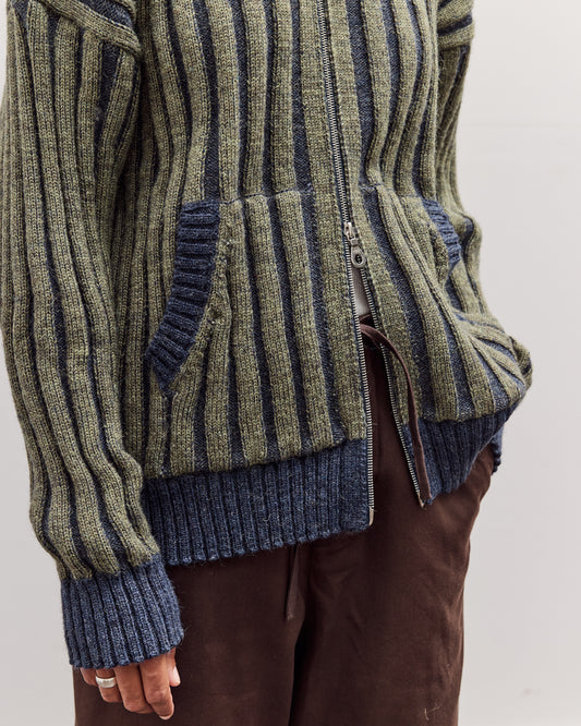Wool Ribbed Zip Up Hoodie, Denim/Apple