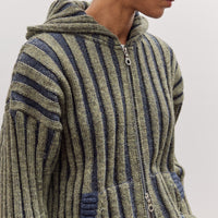 Wool Ribbed Zip Up Hoodie, Denim/Apple
