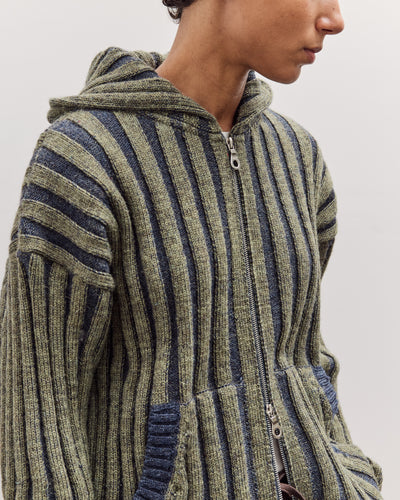 Wool Ribbed Zip Up Hoodie, Denim/Apple