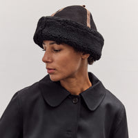 Suede Back Curly Contrast Panel Hat, Black/Tan