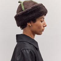 Suede Back Curly Contrast Panel Hat, Chocolate/Green