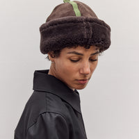 Suede Back Curly Contrast Panel Hat, Chocolate/Green