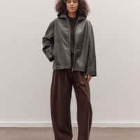 Leather Zip-Up Hoodie, Olive