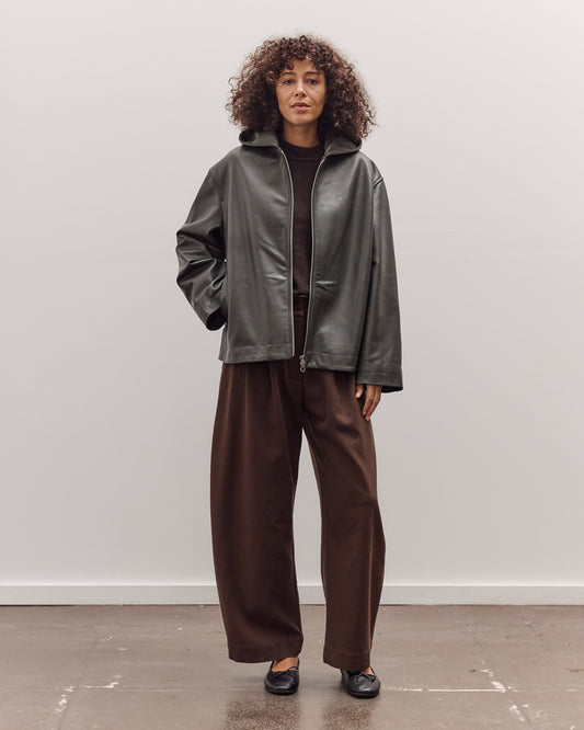 Leather Zip-Up Hoodie, Olive