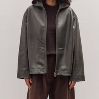 Leather Zip-Up Hoodie, Olive