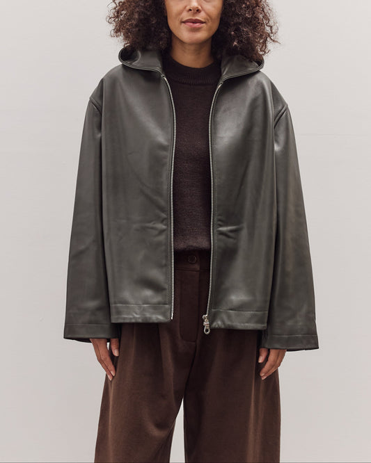Leather Zip-Up Hoodie, Olive
