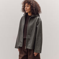 Leather Zip-Up Hoodie, Olive