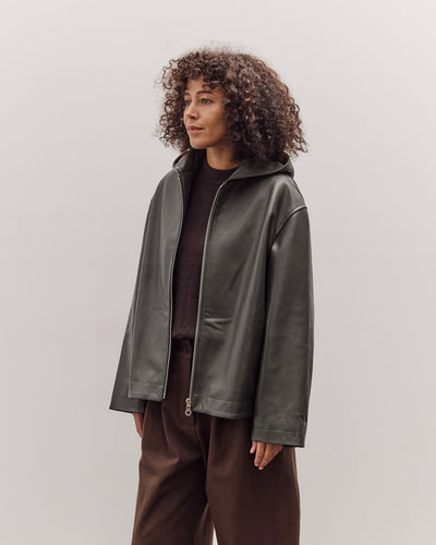 Leather Zip-Up Hoodie, Olive