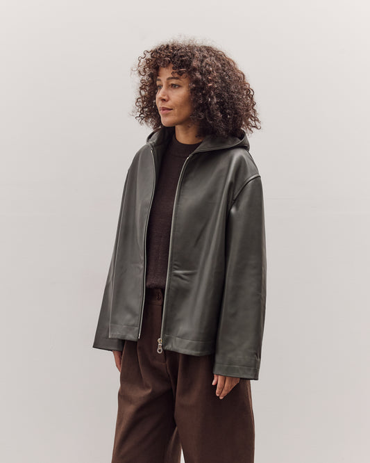 Leather Zip-Up Hoodie, Olive