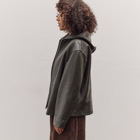 Leather Zip-Up Hoodie, Olive