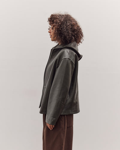 Leather Zip-Up Hoodie, Olive