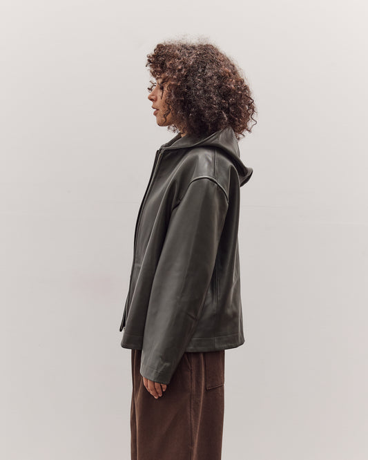 Leather Zip-Up Hoodie, Olive