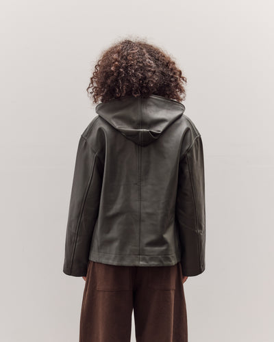 Leather Zip-Up Hoodie, Olive