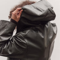 Leather Zip-Up Hoodie, Olive