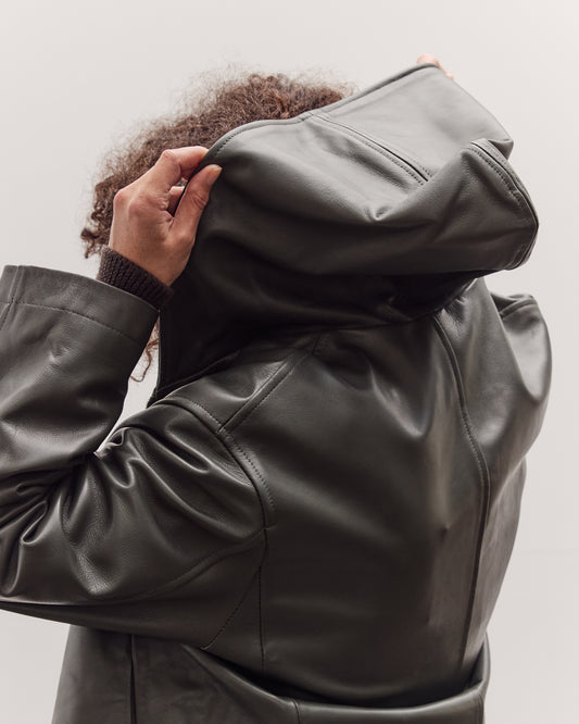 Leather Zip-Up Hoodie, Olive