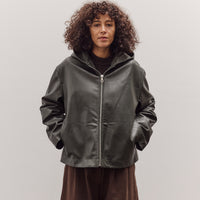 Leather Zip-Up Hoodie, Olive