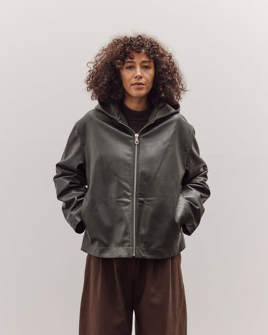 Leather Zip-Up Hoodie, Olive