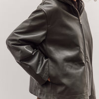 Leather Zip-Up Hoodie, Olive