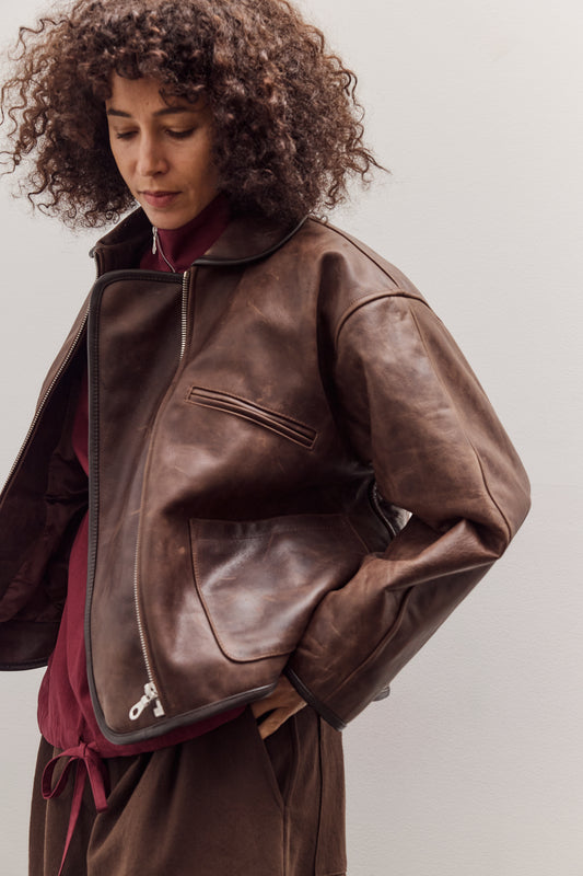 Waxed Leather Flying Jacket, Walnut