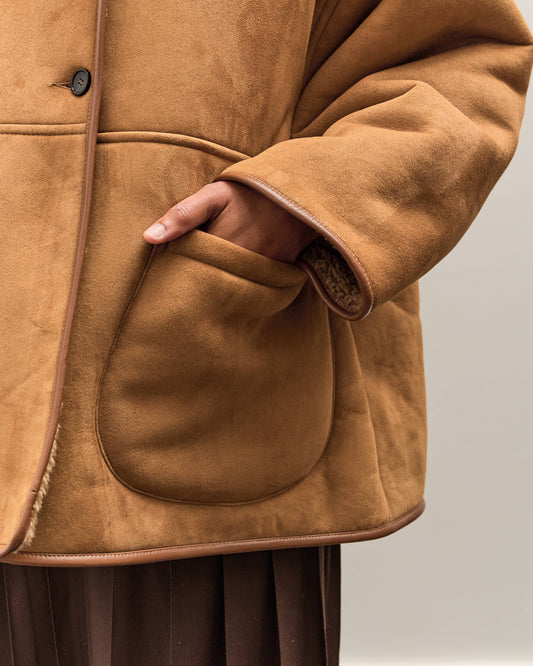 Cawley Curly Suede Reversible Holland Coat, Tan
