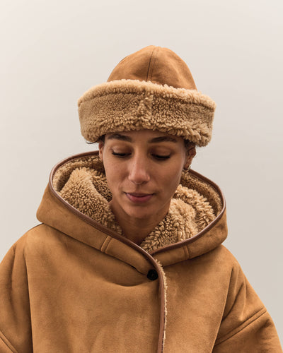 Cawley Suede Back Curly Sheepskin Cap, Tan