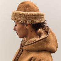 Cawley Suede Back Curly Sheepskin Cap, Tan