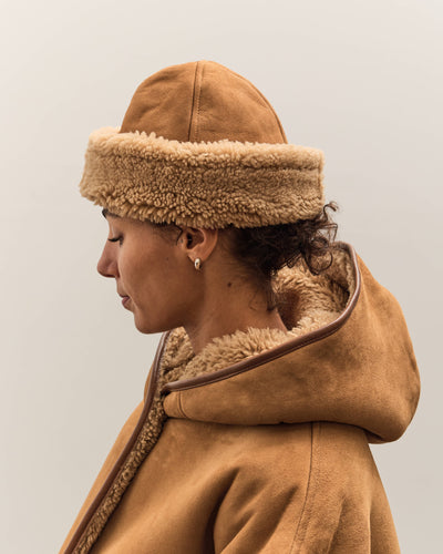 Cawley Suede Back Curly Sheepskin Cap, Tan