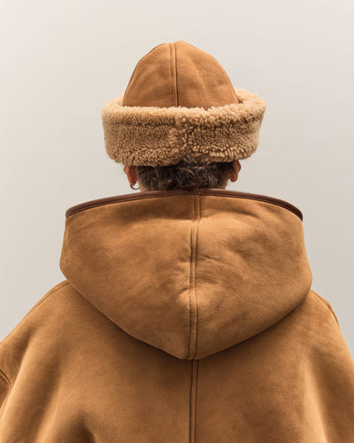 Cawley Suede Back Curly Sheepskin Cap, Tan