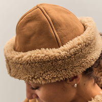 Cawley Suede Back Curly Sheepskin Cap, Tan