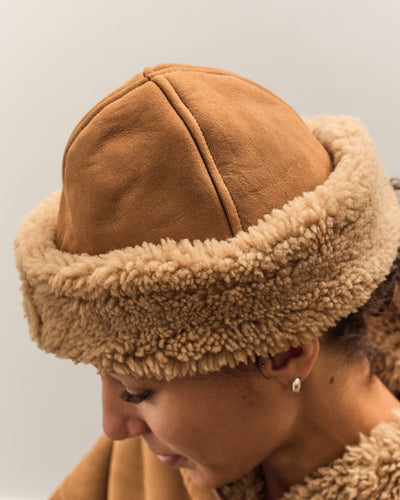 Cawley Suede Back Curly Sheepskin Cap, Tan