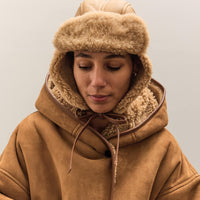 Cawley Leather Back Curly Hair Sheepskin Trapper Hat, Tan