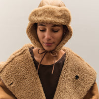 Cawley Leather Back Curly Hair Sheepskin Trapper Hat, Tan