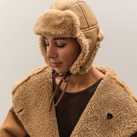 Cawley Leather Back Curly Hair Sheepskin Trapper Hat, Tan