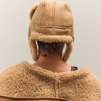 Cawley Leather Back Curly Hair Sheepskin Trapper Hat, Tan
