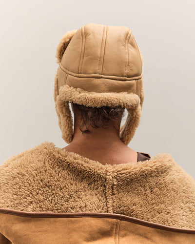 Cawley Leather Back Curly Hair Sheepskin Trapper Hat, Tan