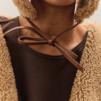 Cawley Leather Back Curly Hair Sheepskin Trapper Hat, Tan