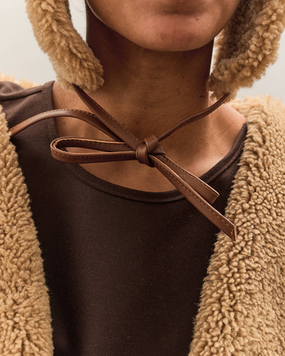 Cawley Leather Back Curly Hair Sheepskin Trapper Hat, Tan