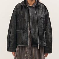Cawley Hair on Leather Hide Flying Jacket, Black
