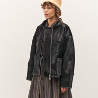 Cawley Hair on Leather Hide Flying Jacket, Black