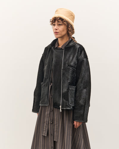 Cawley Hair on Leather Hide Flying Jacket, Black