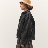Cawley Hair on Leather Hide Flying Jacket, Black