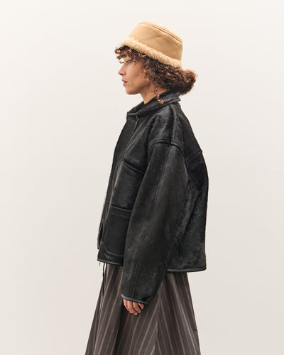 Cawley Hair on Leather Hide Flying Jacket, Black