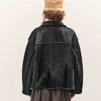 Cawley Hair on Leather Hide Flying Jacket, Black