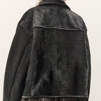Cawley Hair on Leather Hide Flying Jacket, Black