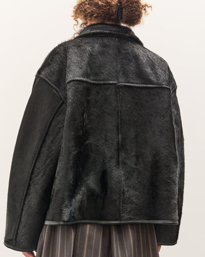 Cawley Hair on Leather Hide Flying Jacket, Black