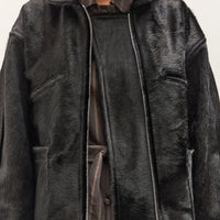 Cawley Hair on Leather Hide Flying Jacket, Black