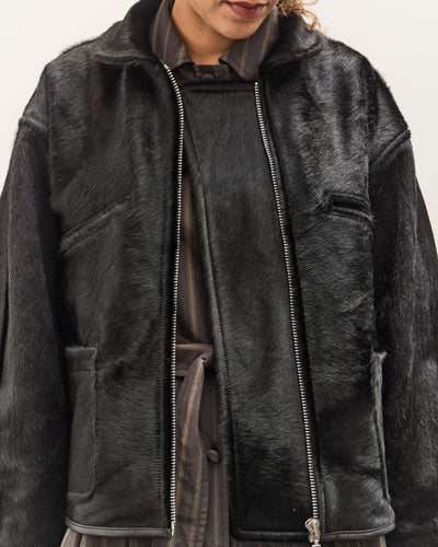 Cawley Hair on Leather Hide Flying Jacket, Black