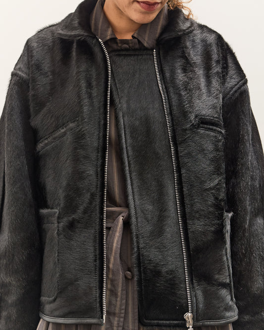 Cawley Hair on Leather Hide Flying Jacket, Black