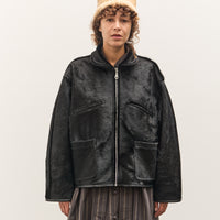 Cawley Hair on Leather Hide Flying Jacket, Black