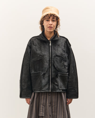 Cawley Hair on Leather Hide Flying Jacket, Black